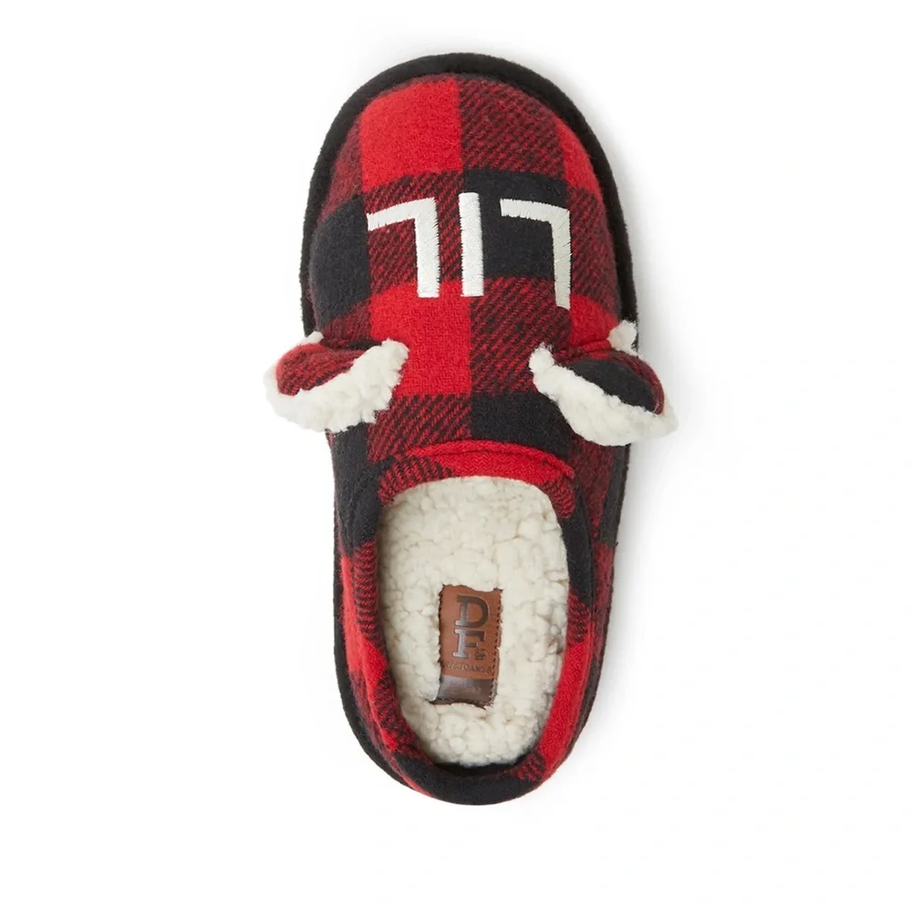 Dearfoams Kids Bear Plaid Clog Slippers Multi-Density Cushioned Insole With Memo